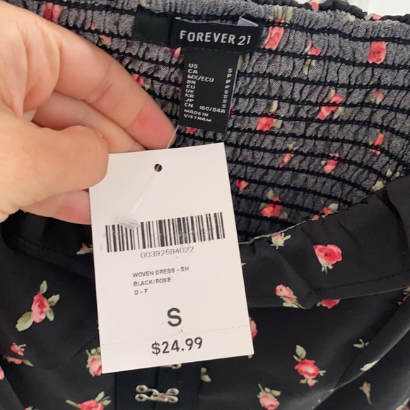 NWT! Forever 21 Satin Rose Corset Style Puff Sleeve Mini Dress - Picture 5 of 11